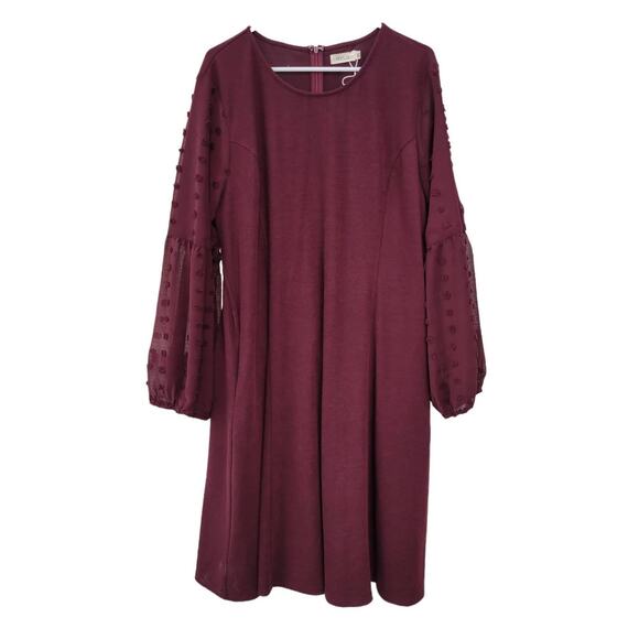 Roolee Dresses & Skirts - ROOLEE Burgundy Swiss Dot Sleeves Shift Sweater Knee Length Dress Women Sz XXXL